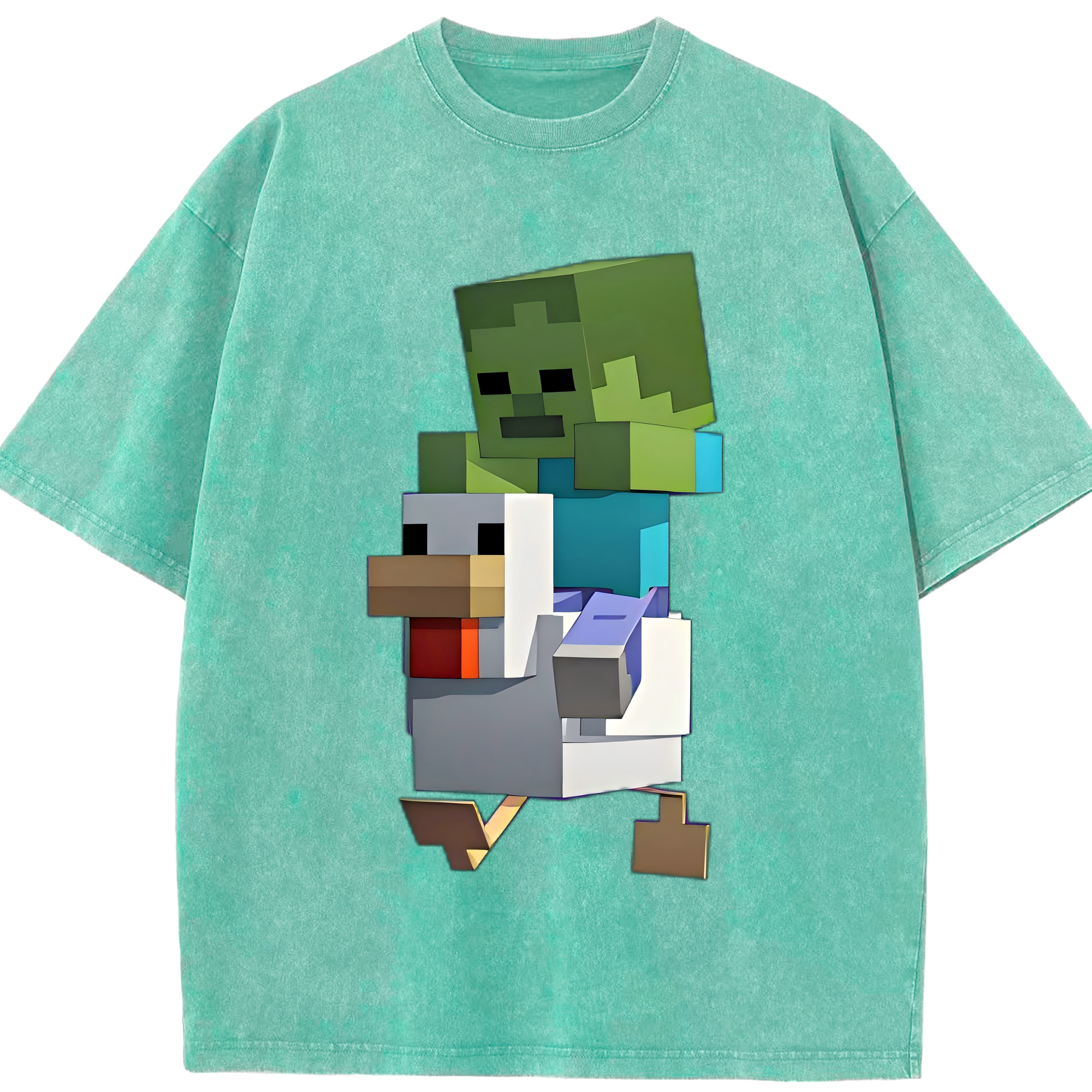 （画像用） マインクラフト ブロックの世界 Minecraft MC Block world 綿100% ヴィンテージ風 半袖Tシャツ（フロントプリント）